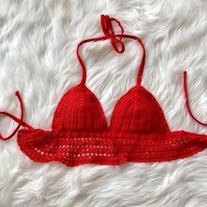 NWOT Xhilaration red knit bikini top